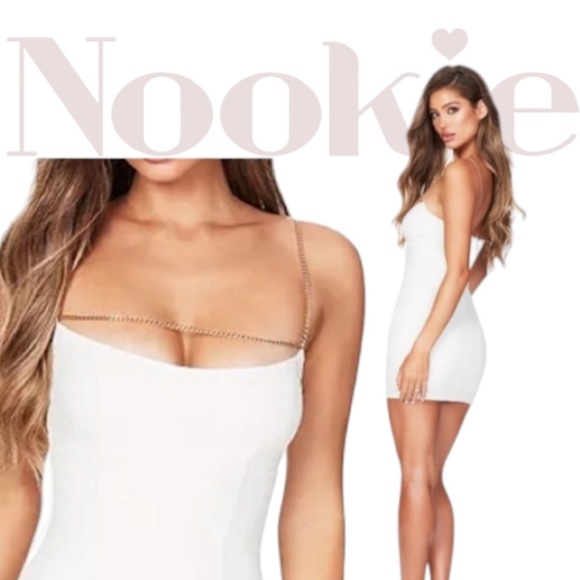 NOOKIE Australia Lexi Chain Dress Mini Revolve White Bridal Gold Tone Chain NWT